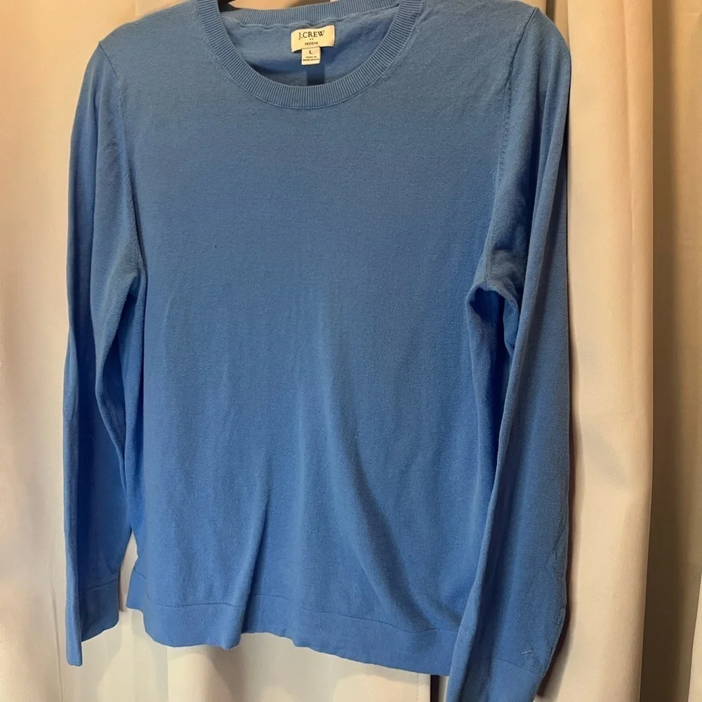 J. Crew Teddie Blue Long Sleeve Sweater with Relaxed Fit